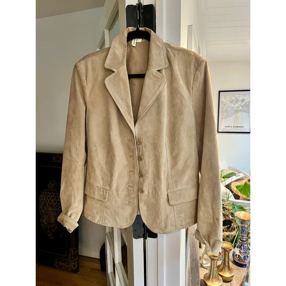 St. John’s Bay Women’s Vintage Tan Suede Leather Jacket, 90s Leather Coat, Sz XL - Picture 1 of 9